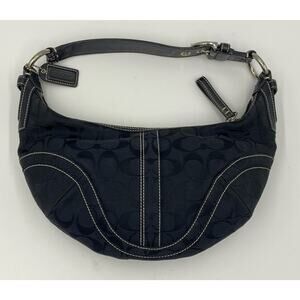 VTG Coach 10073 Black Soho Signature Y2K Jacquard Canvas Leather Hobo Demi Bag